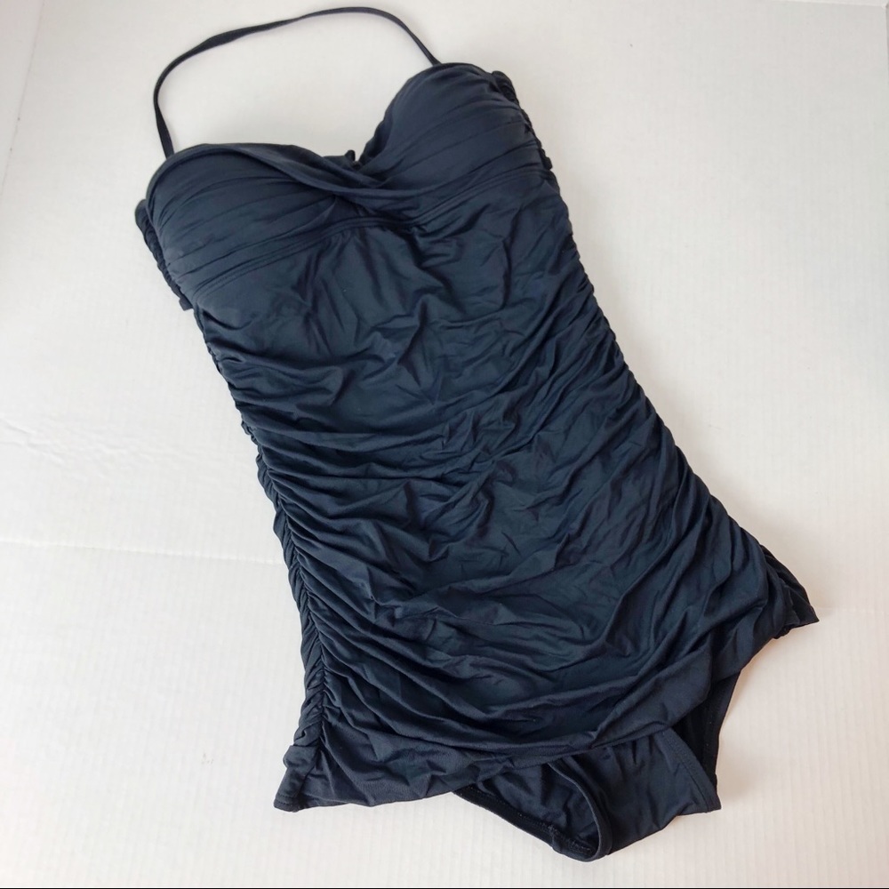 Carmen Marc Valvo Swimwear Ruched One Piece Halter